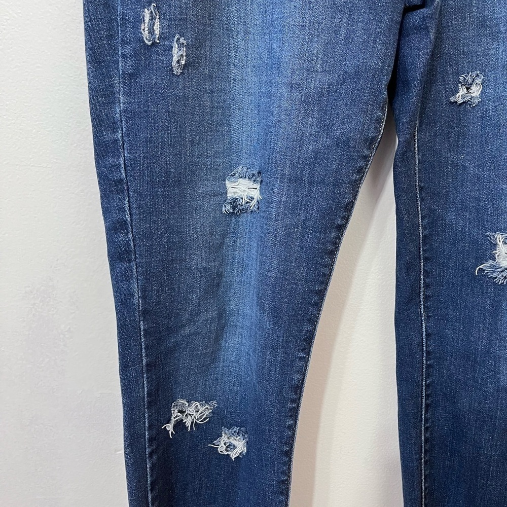 Levi’s 724 High Rise Straight Jeans Stretch Women's 32 Blue Frayed Hem Dark Wash - Picture 2 of 10